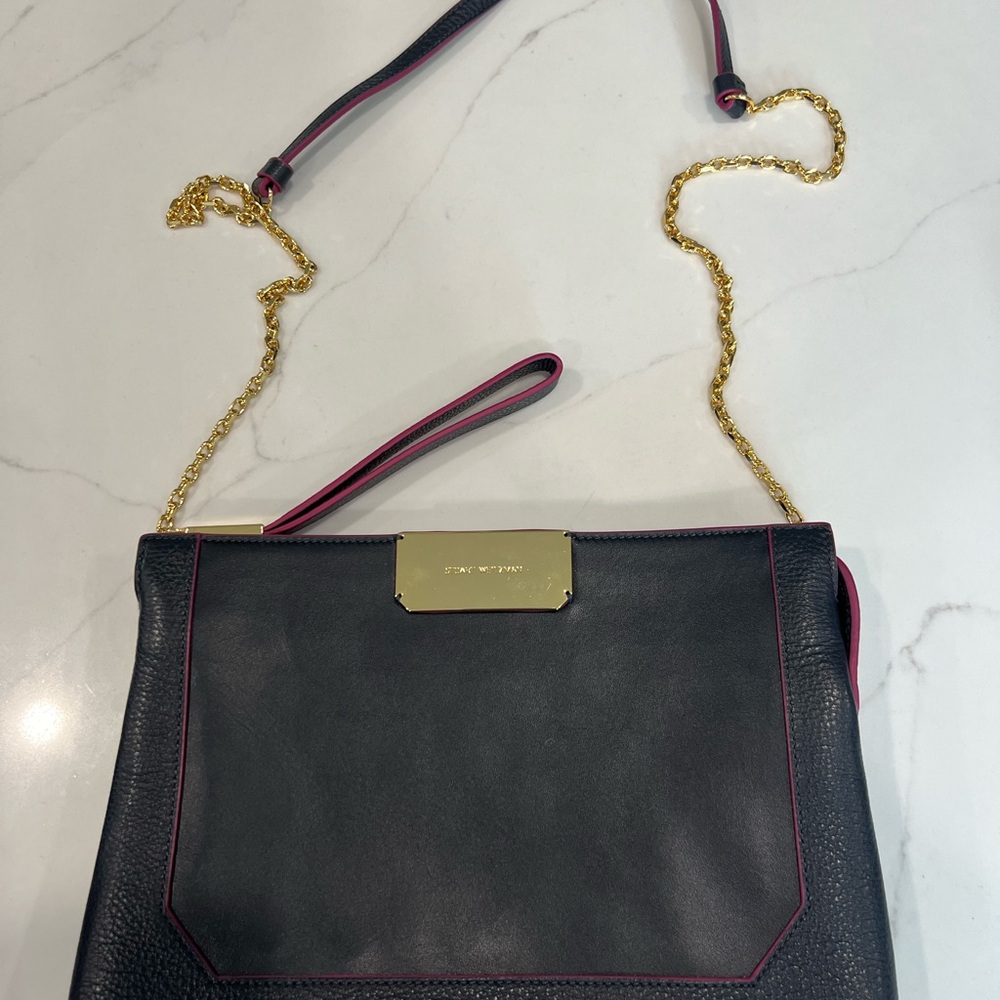 Stuart Weitzman Black Crossbody Bag with Gold Chain